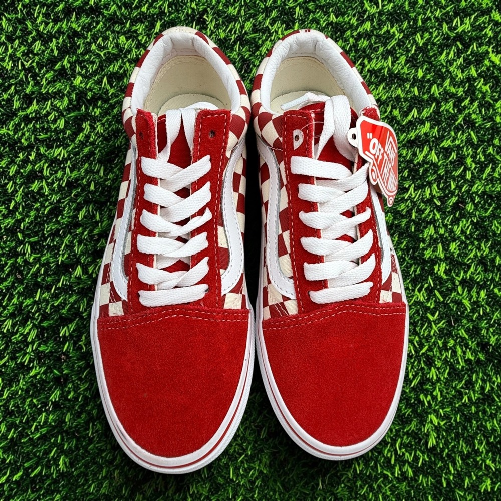 Vans Old Skool Red Checkerboard Suede Canvas Skate Shoes Mens 4.5 Womens 6.0